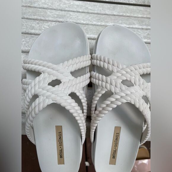 Melissa + Salinas White Cosmic PVC Slide Sandals 7 - Picture 2 of 5